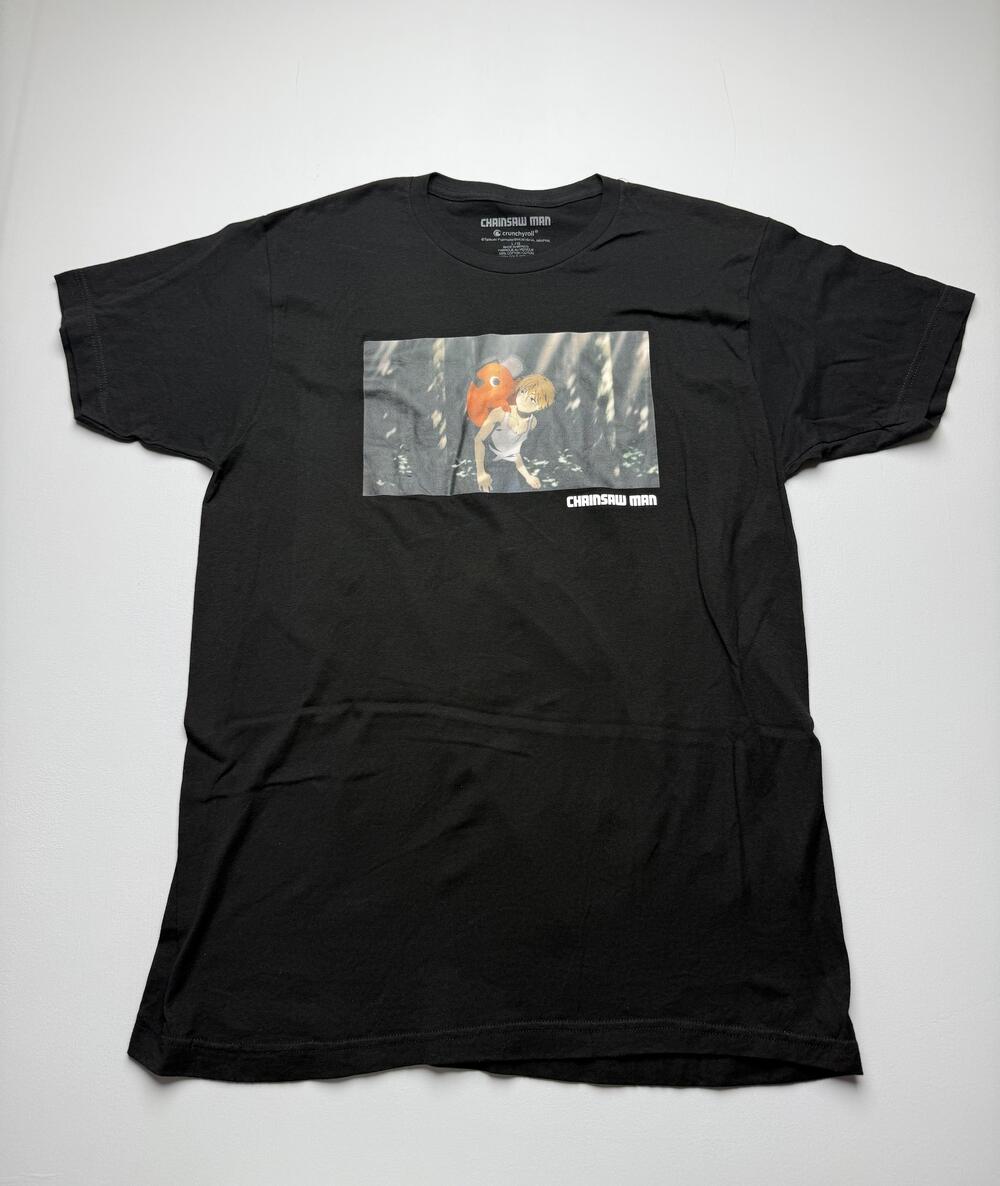 Chainsaw Man Shirt Mens Large Black Denji Pochita Graphic Tee Anime Crunchyroll